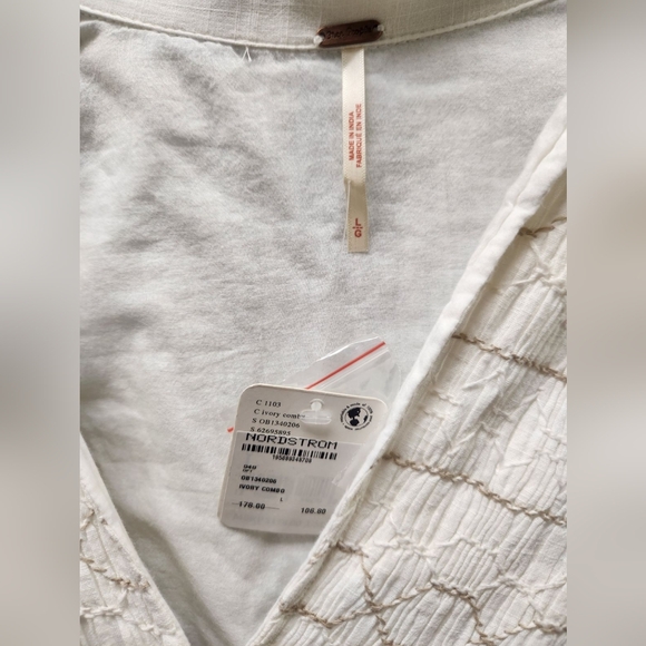 FREE PEOPLE Ivory Samantha Embroidered Maxi Cotton Shirt-Dress Billowy Sleeve L - Picture 7 of 11